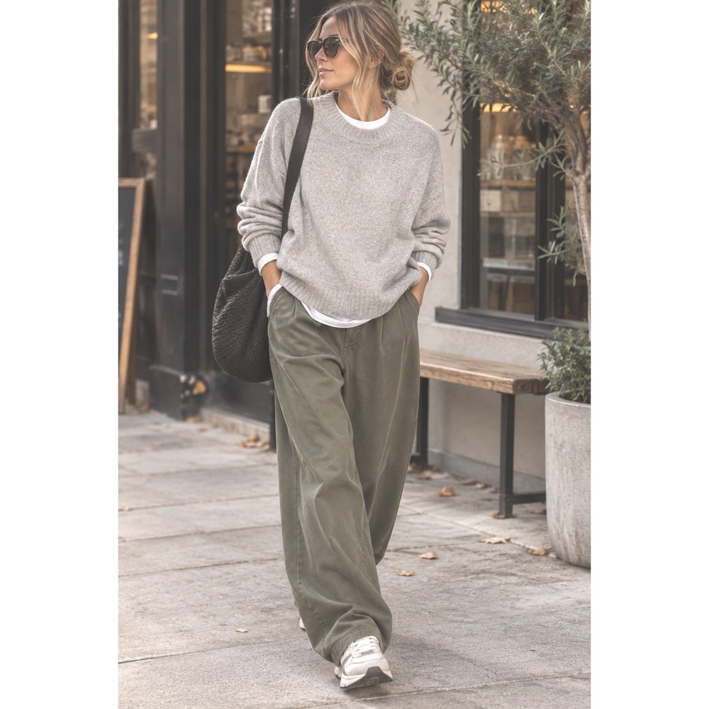 Free People oatmeal boxy loose knit fall layering gray pullover cozy lounge med